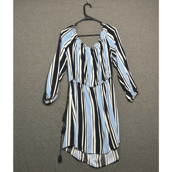 Forever 21 3X Tassel Tie Dress Off Shoulder Striped Blue White Size Rayon - Picture 3 of 3